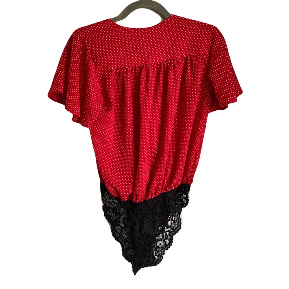Free People Red Polka Dot Pin Up Retro Rockabilly Festival Lace Bodysuit X-Small